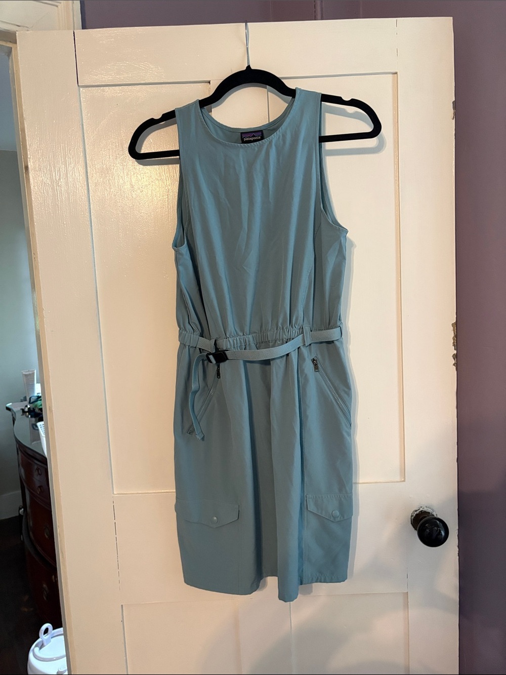 Patagonia Light Blue Sleeveless Utility Dress with Belt